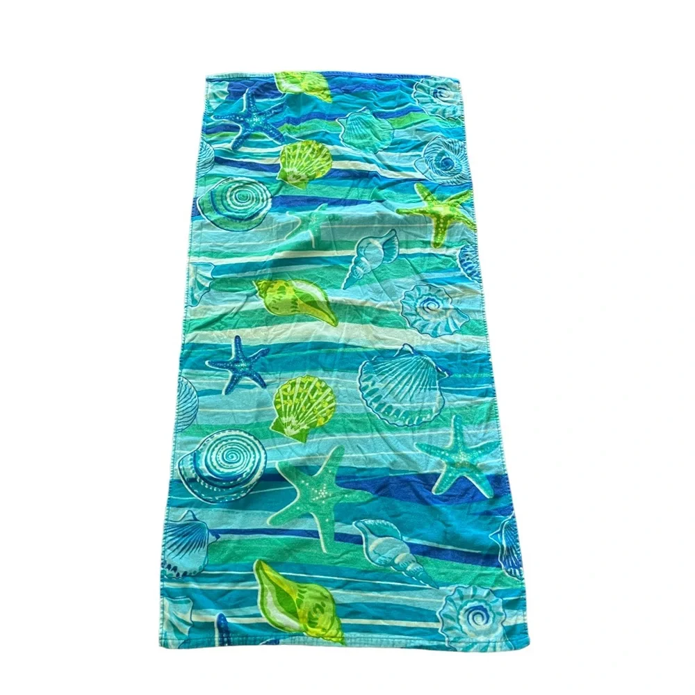 Sea Shell Blue Velour Terry Cloth Beach Bath Towel